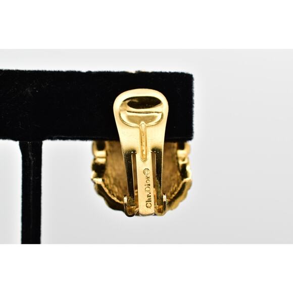 Christian Dior Vintage Clip On Earrings Pebbled Gold Chunky Signed 1980s BinAF - Picture 9 of 12